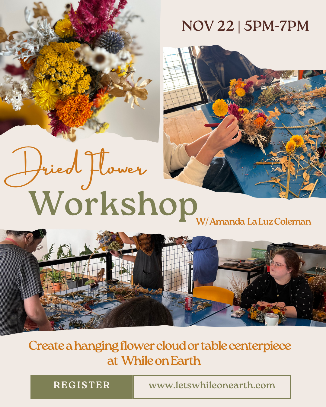 Dried Flower Cloud and Centerpiece Workshop
