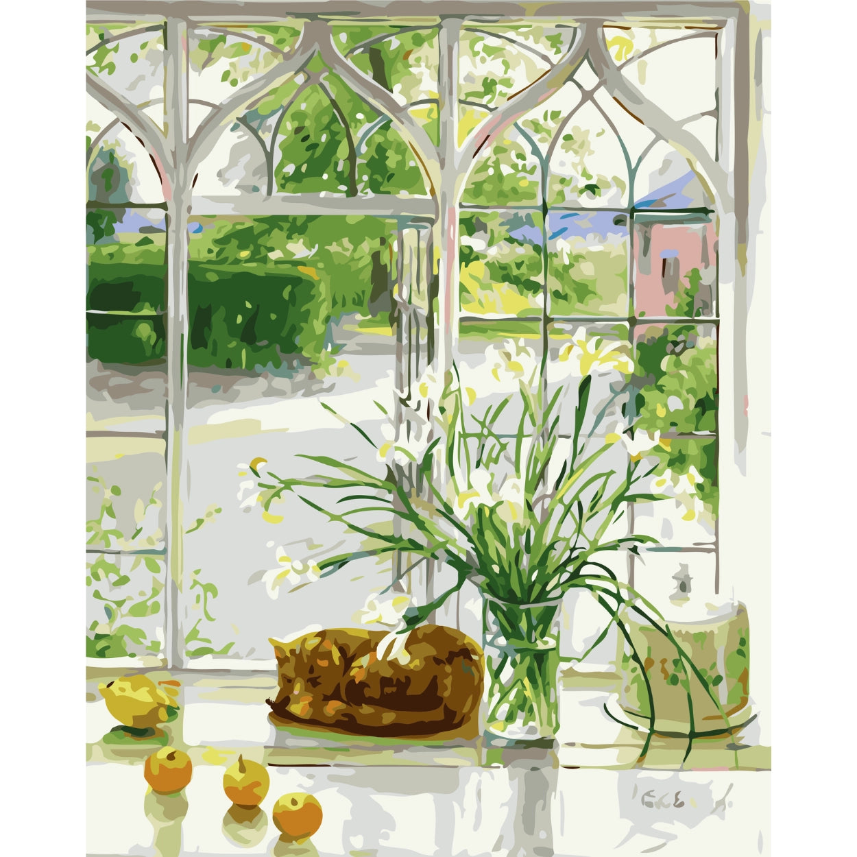 Irises and Sleeping Cat - Timothy Easton - Paint-By-Numbers