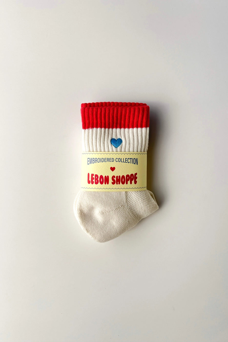 Embroidered Color Block Girlfriend Socks - Blue/Red Heart
