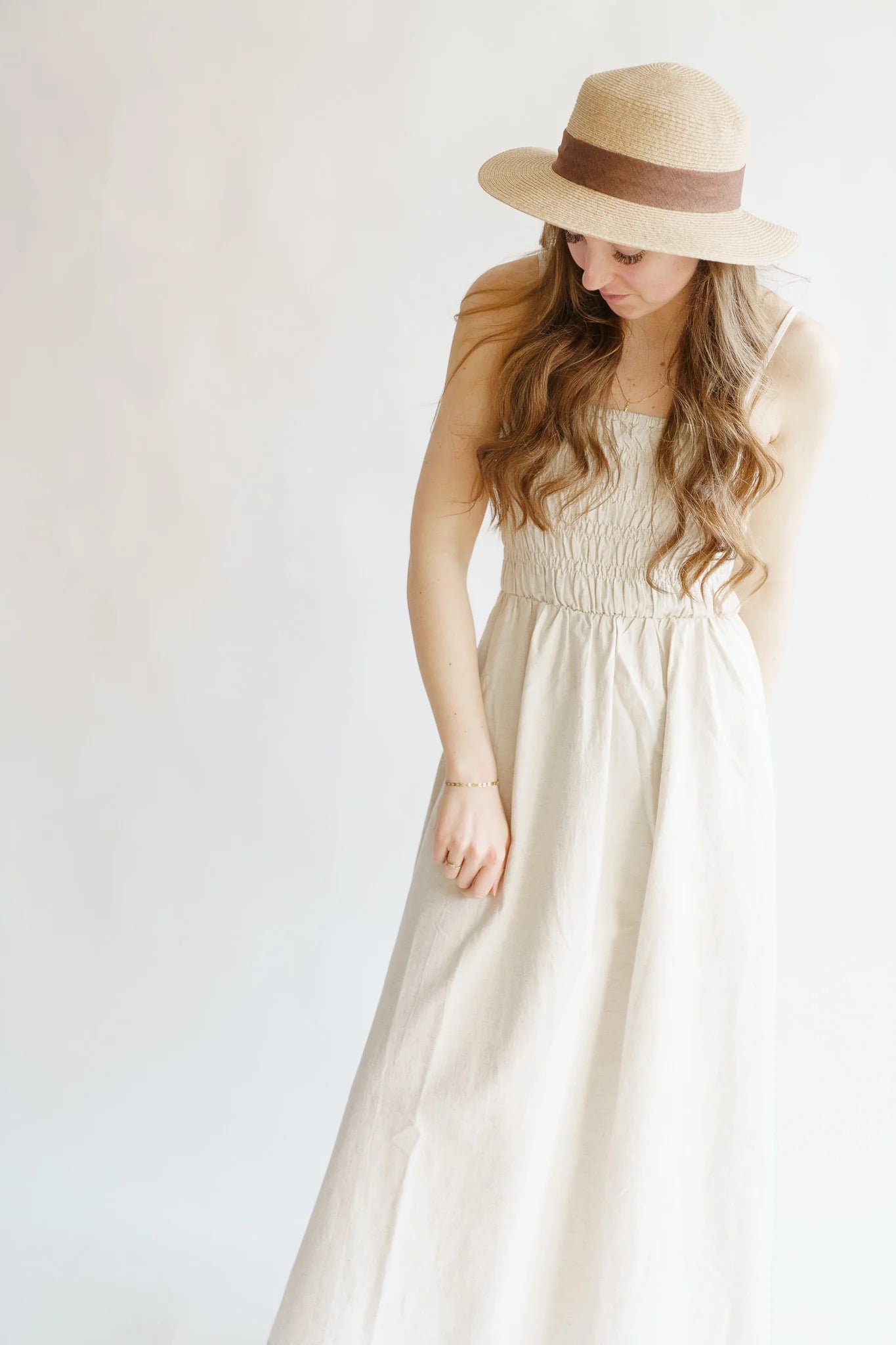 Classic Shirred Midi Dress - Oat