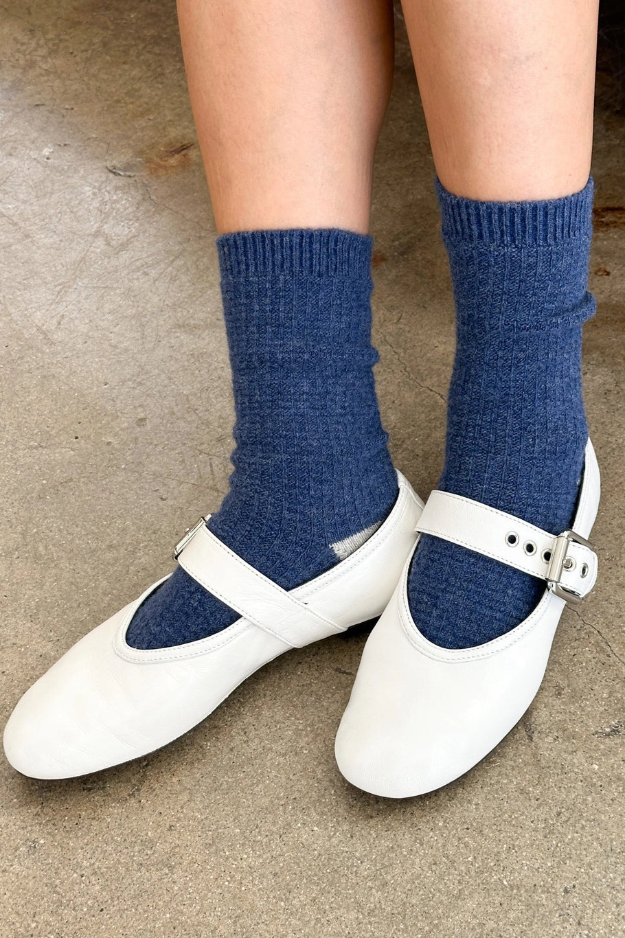 Wool Waffled Socks - Denim/Stone