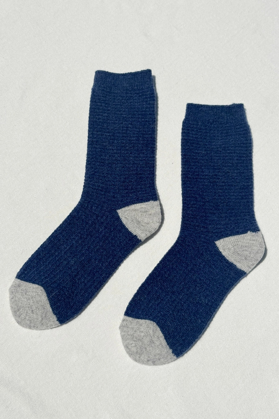 Wool Waffled Socks - Denim/Stone