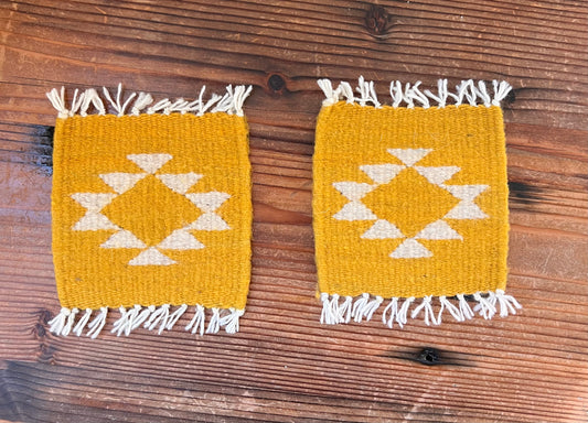 Handwoven Wool Mexican Coasters Set of 2 - Mustard