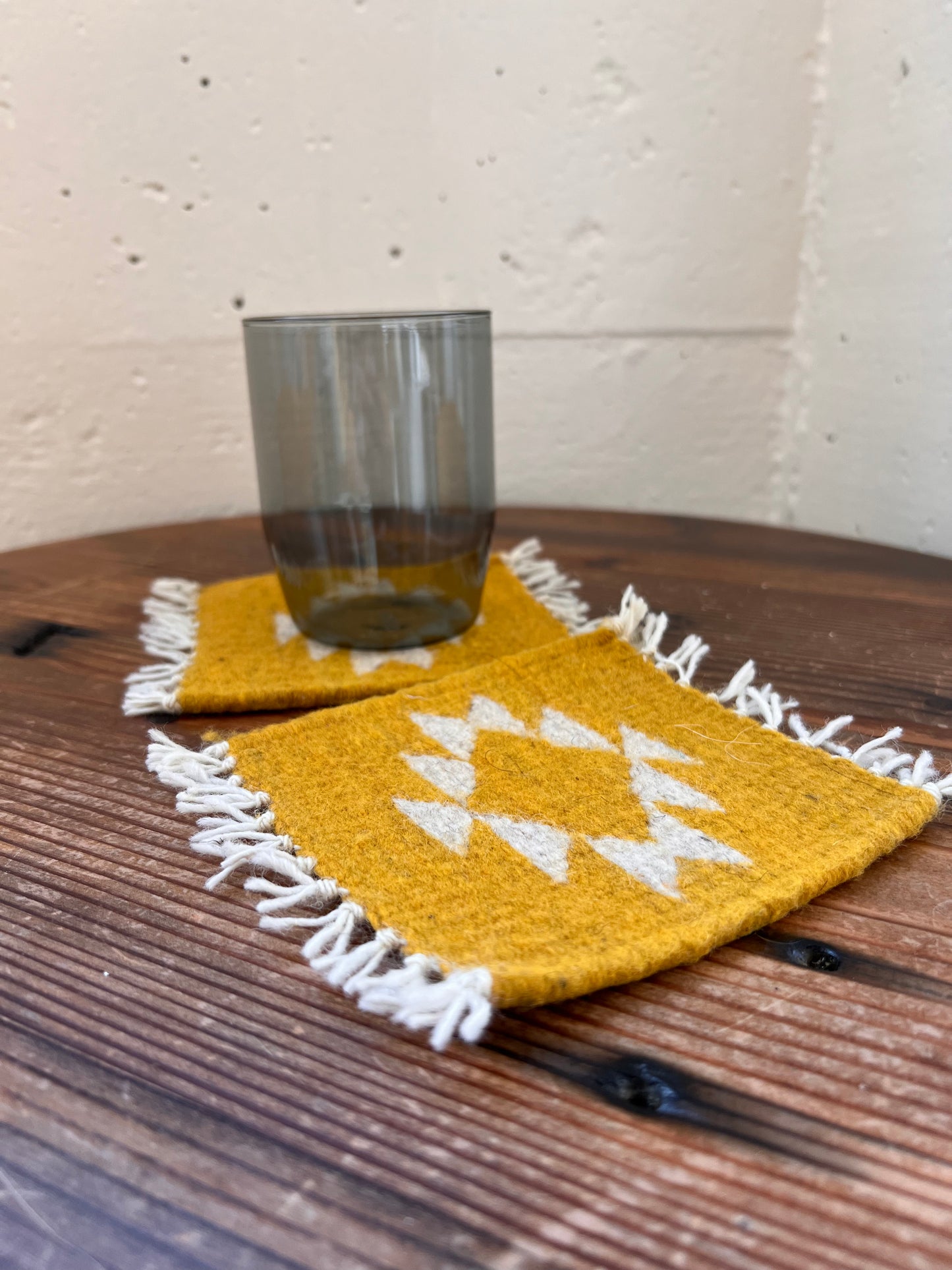 Handwoven Wool Mexican Coasters Set of 2 - Mustard