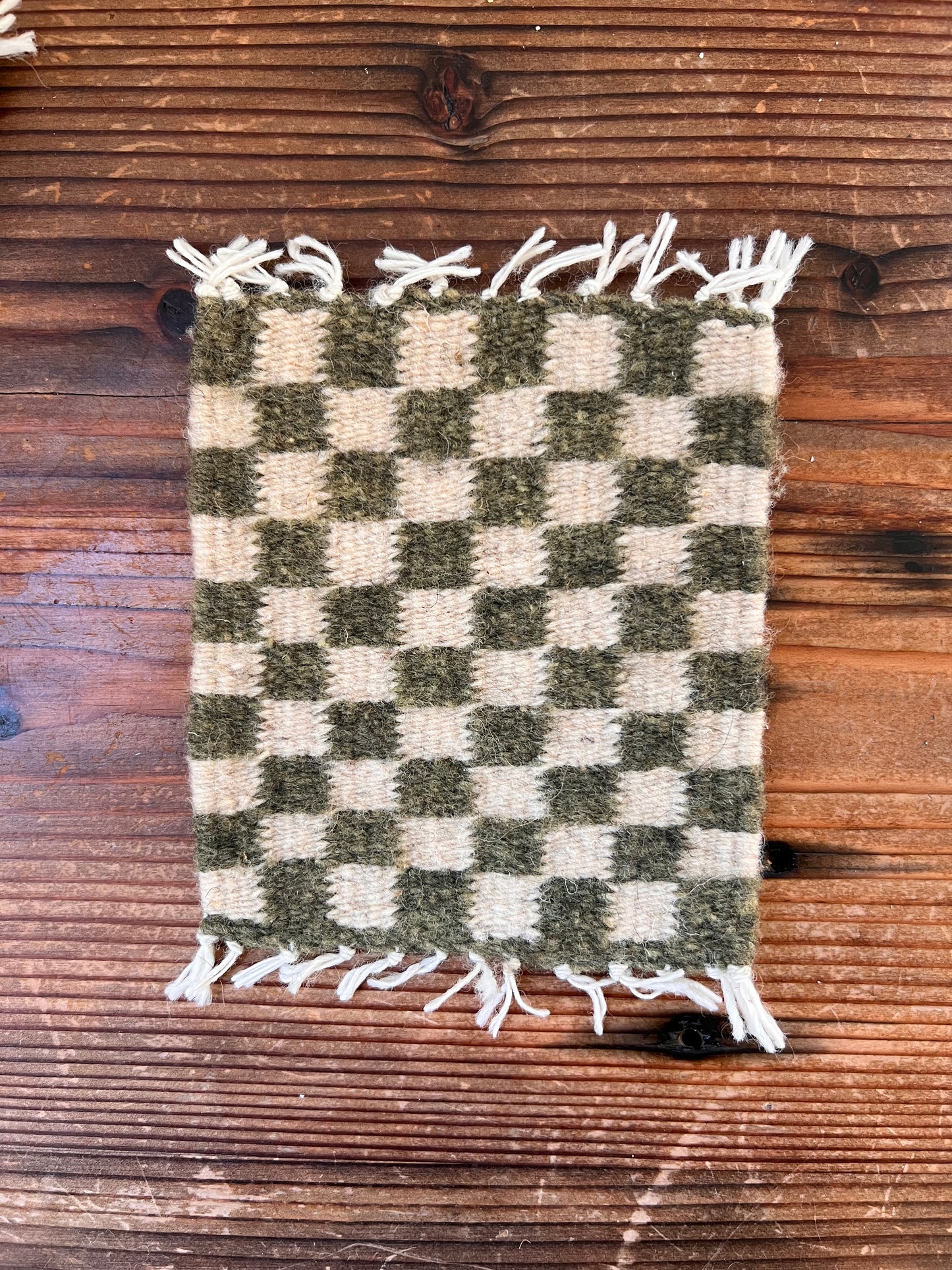 Handwoven Wool Checkered Coasters Set of 4 - Moss