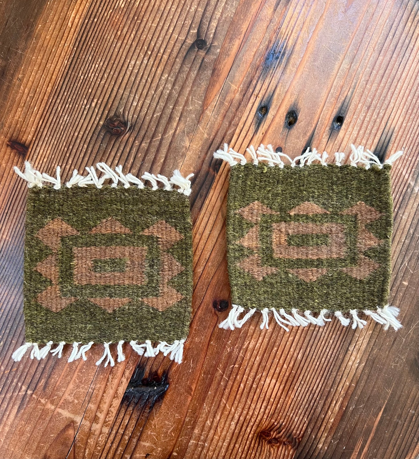 Handwoven Wool Mexican Coasters - Moss