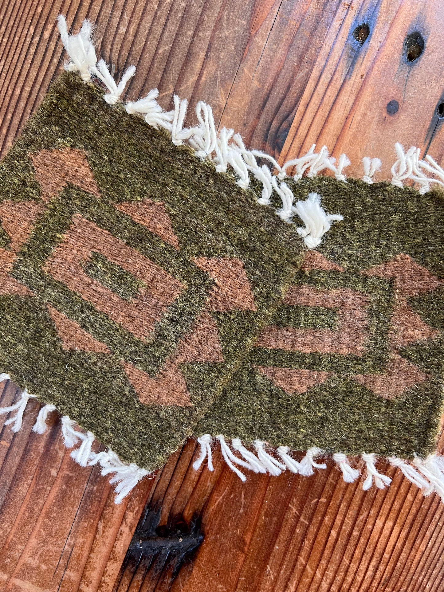 Handwoven Wool Mexican Coasters - Moss