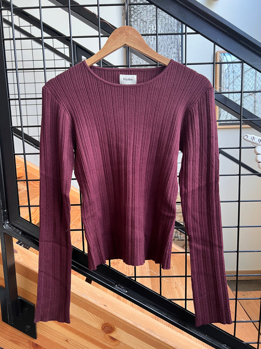 Long Sleeve Knit Top - wine