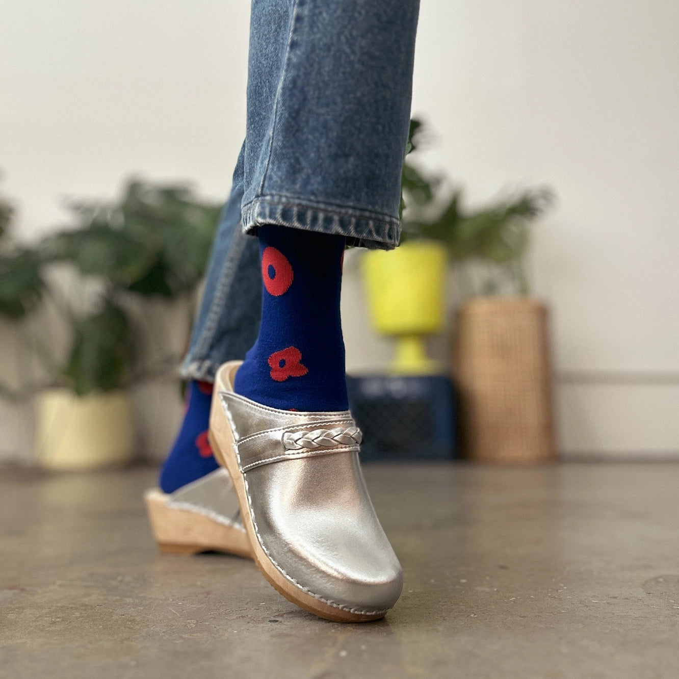 Crew Socks - Celeste in Brick & Rave Blue