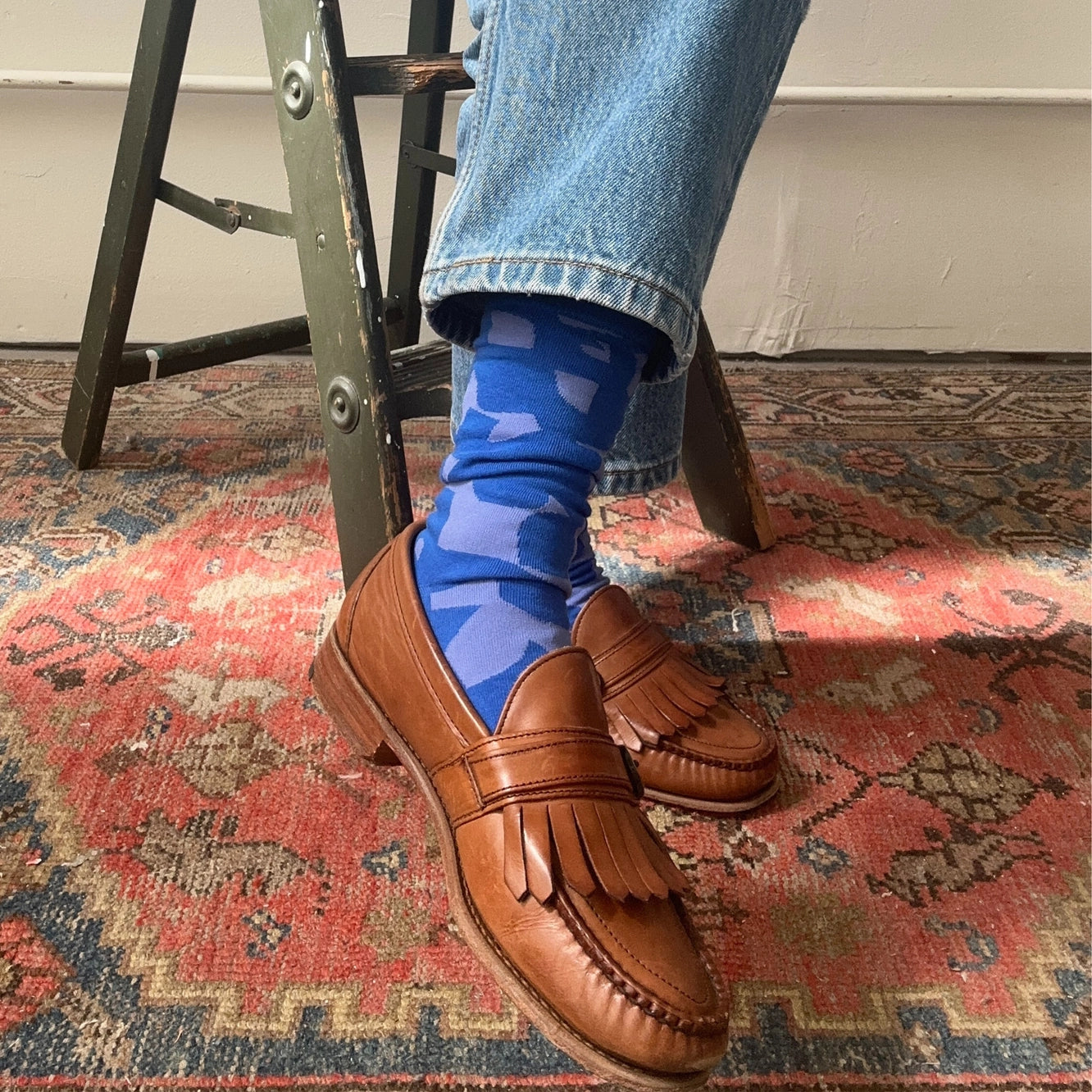 Crew Socks - Checks in Cobalt & Periwinkle