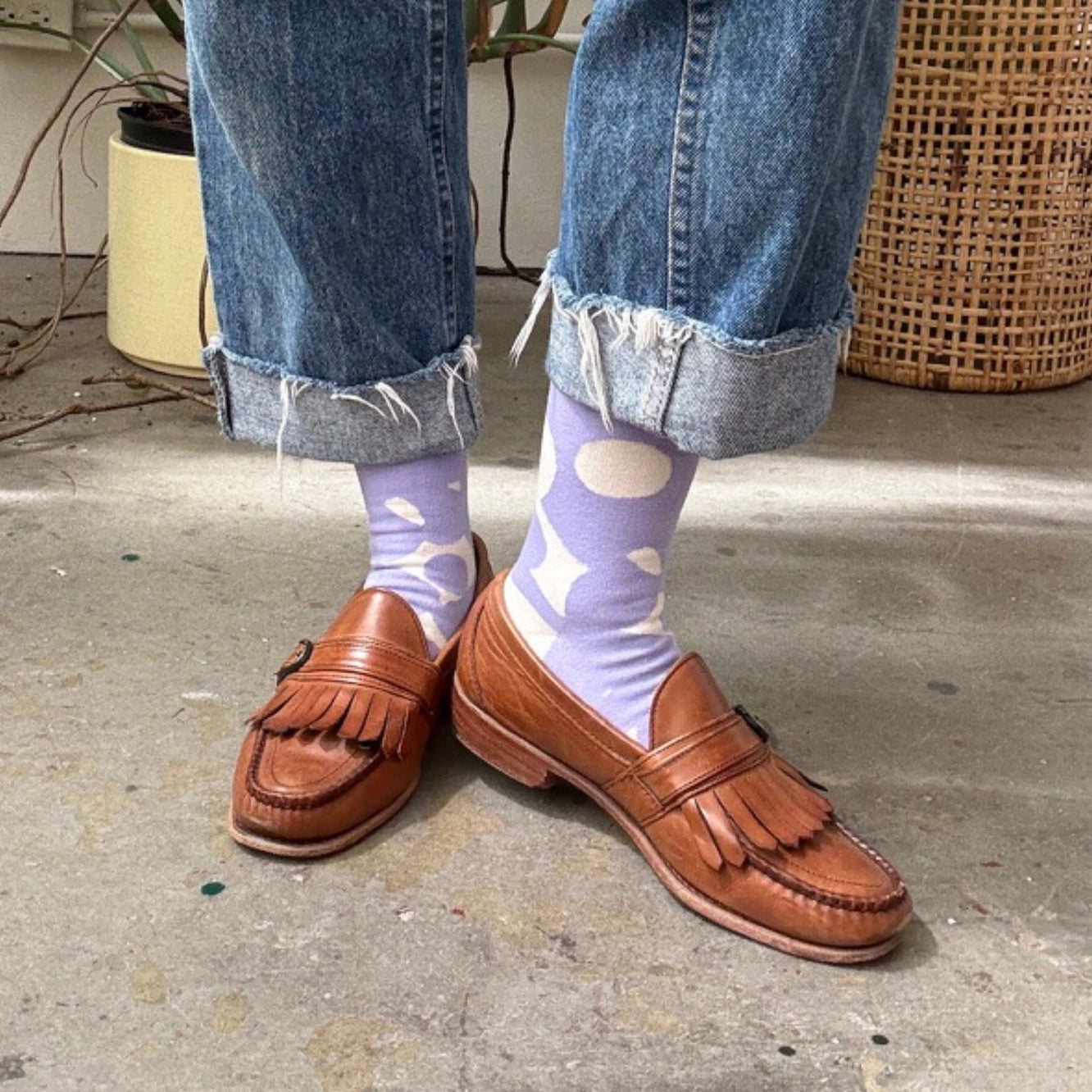 Crew Socks - Dottie in Iris & Natural