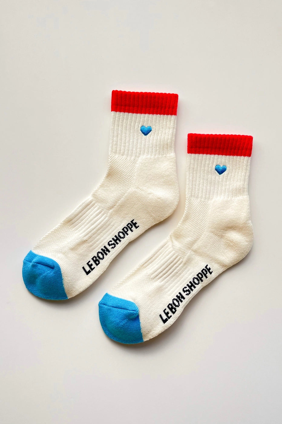 Embroidered Color Block Girlfriend Socks - Blue/Red Heart