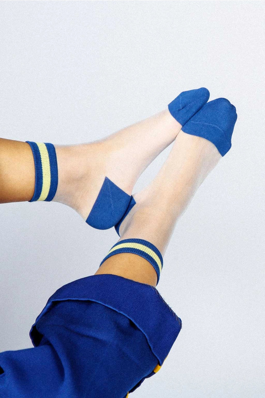Lisse Sheer Ankle Sock - Blue/Canary