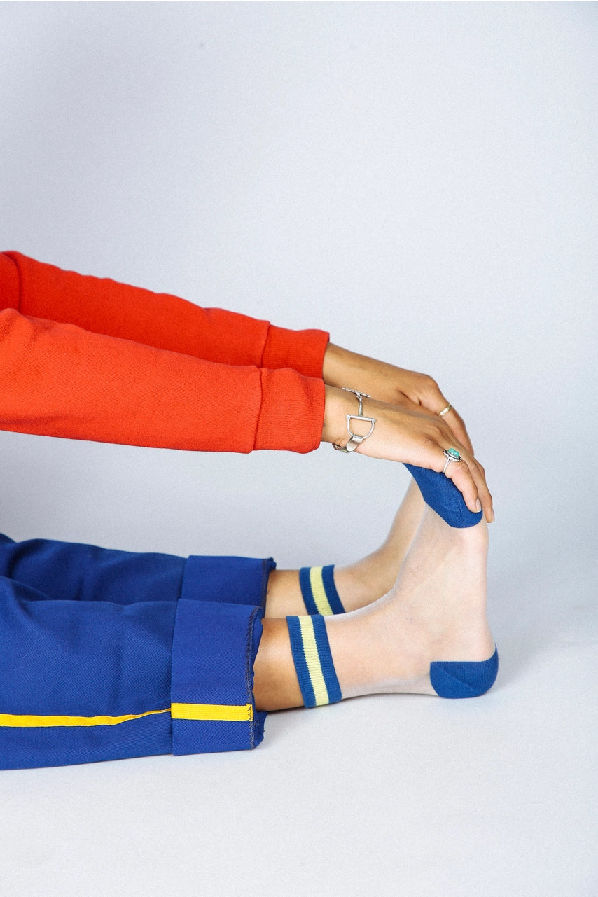 Lisse Sheer Ankle Sock - Blue/Canary