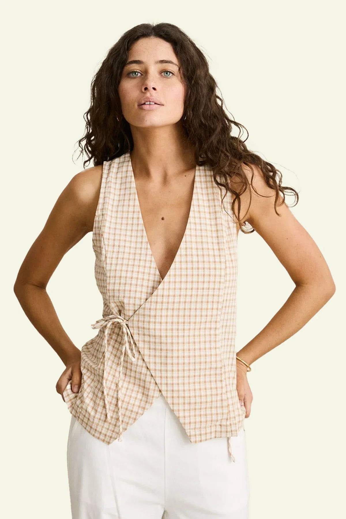 London Check Vest - Natural