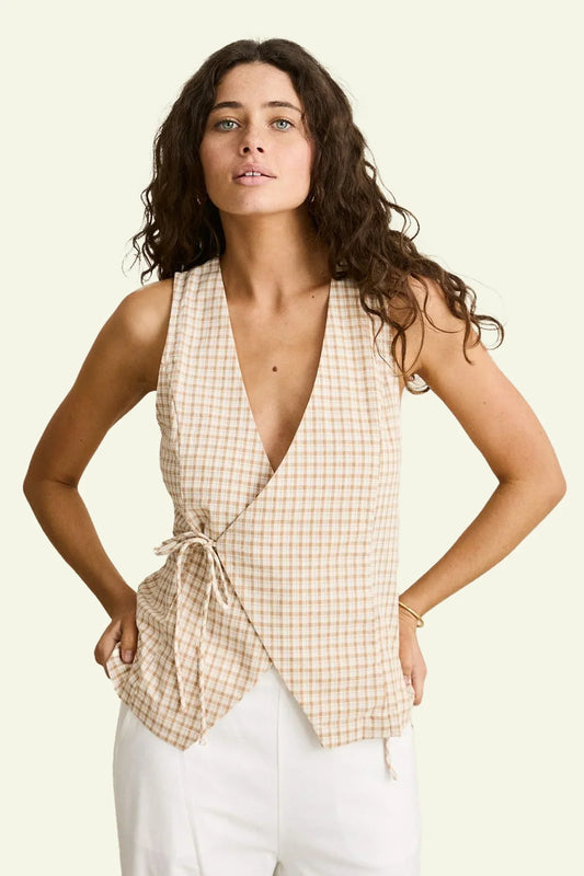 London Check Vest - Natural