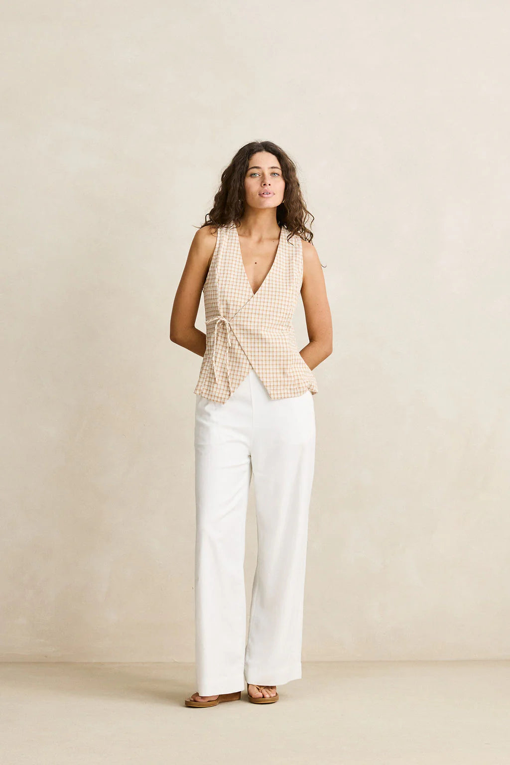 London Check Vest - Natural