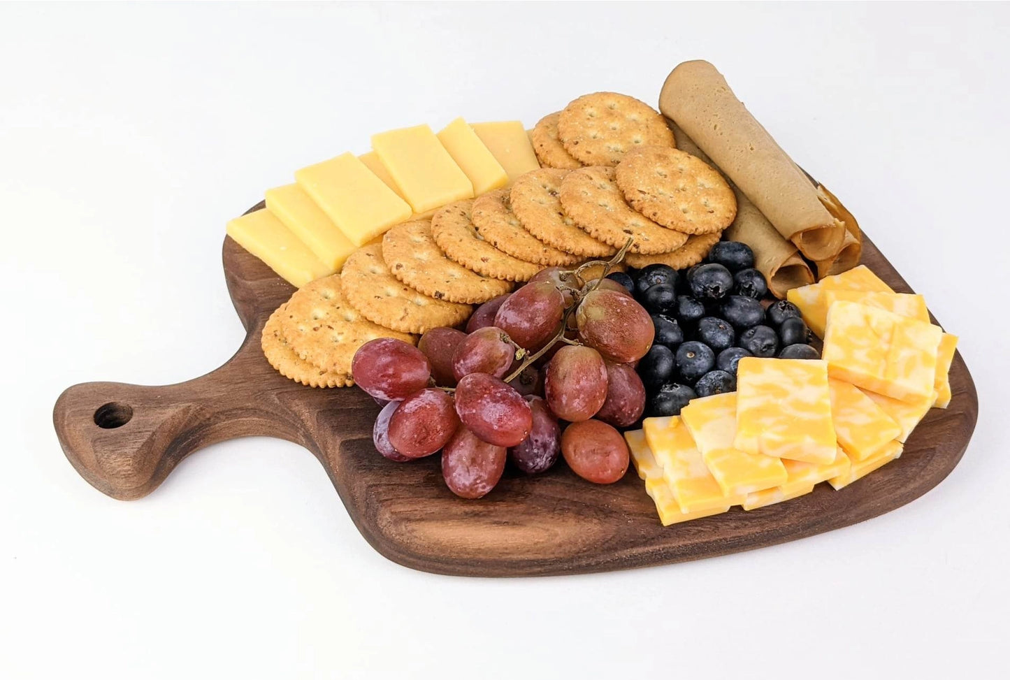 Small Walnut Wooden Charcuterie Board with Handle (Rounded)