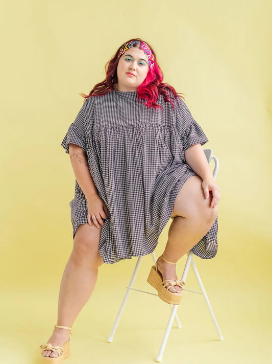 Black Gingham Mushroom Dress - OS