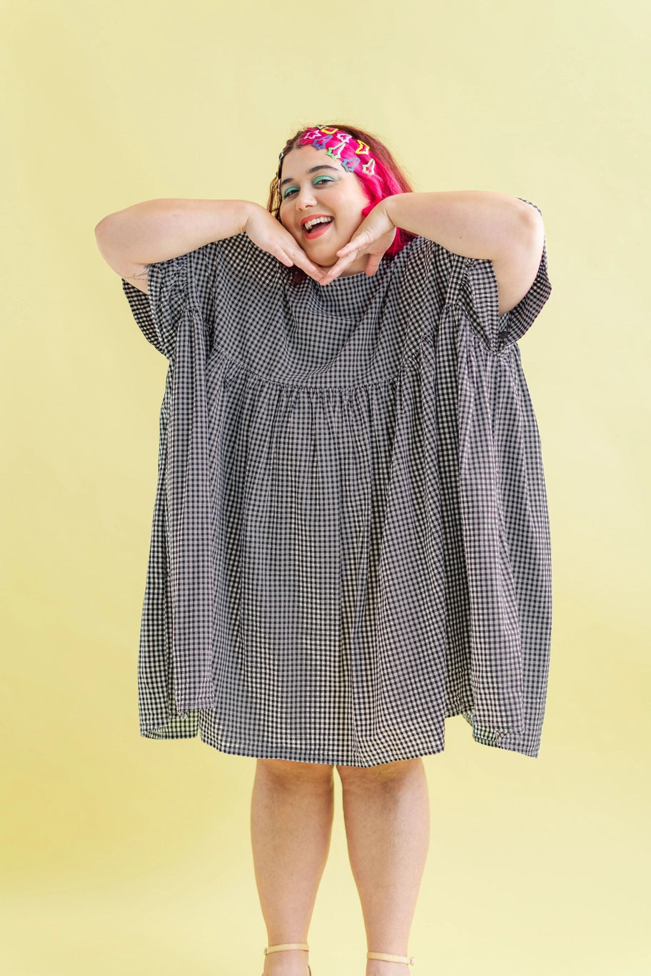 Black Gingham Mushroom Dress - OS