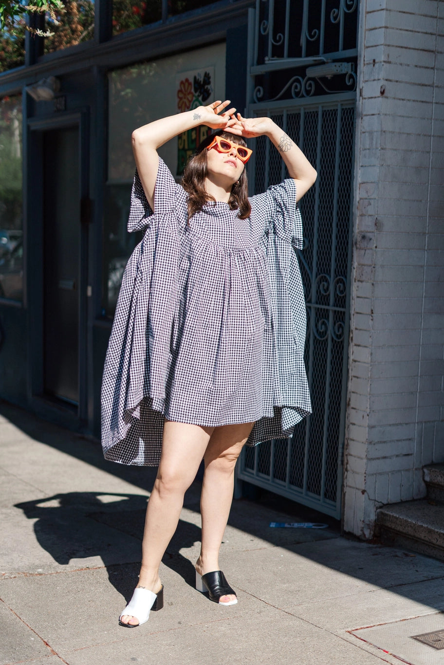 Black Gingham Mushroom Dress - OS