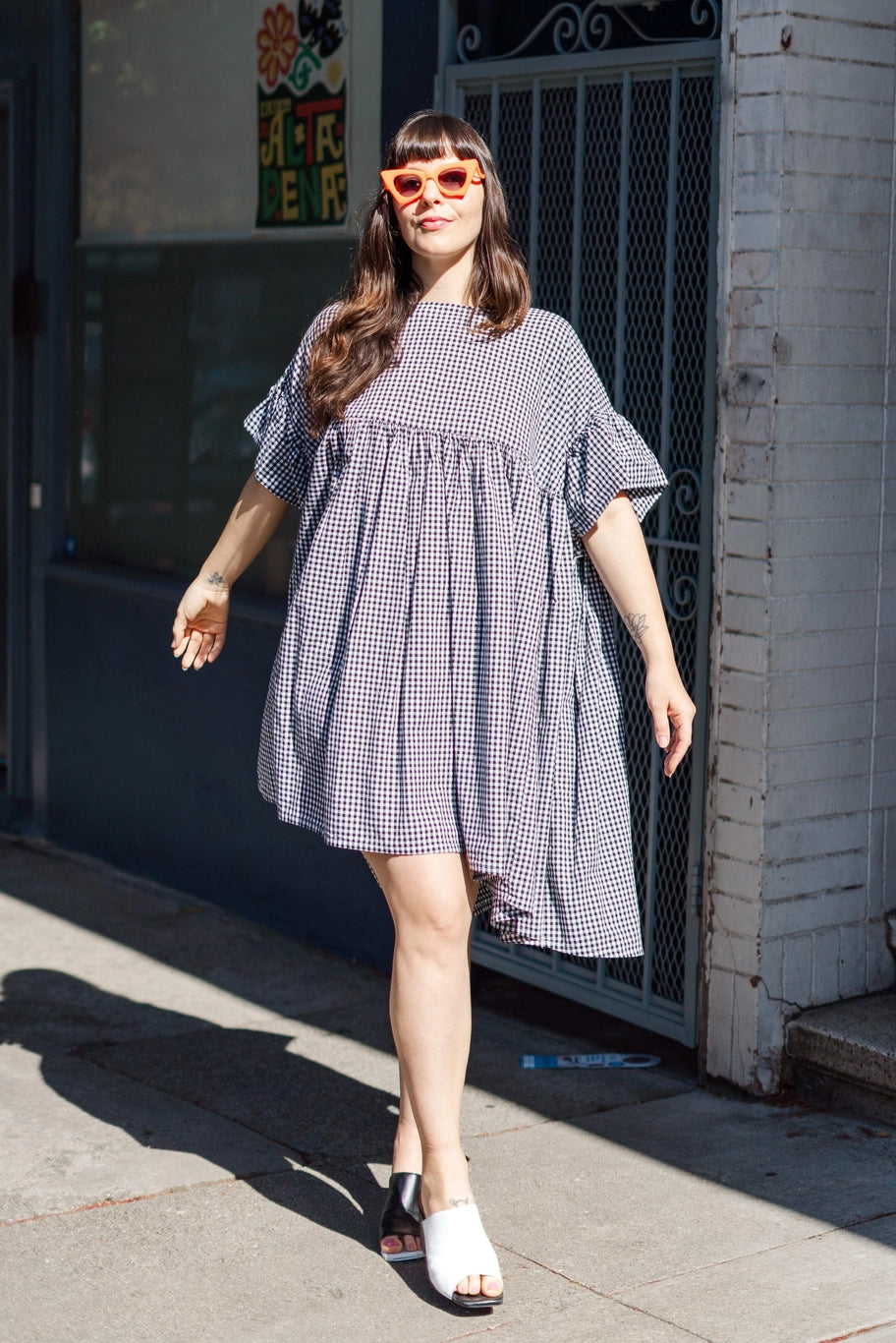 Black Gingham Mushroom Dress - OS