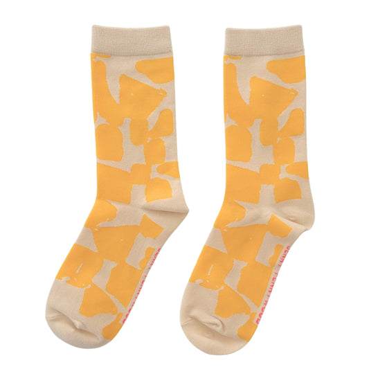 Crew Socks - Checks in Yellow Mustard & Natural