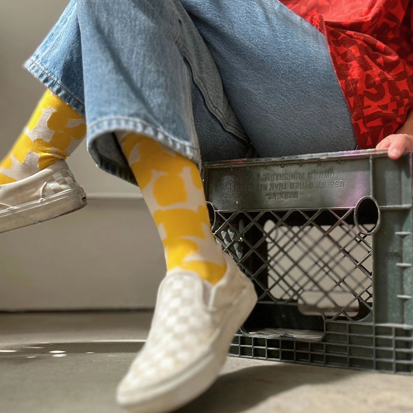 Crew Socks - Checks in Yellow Mustard & Natural