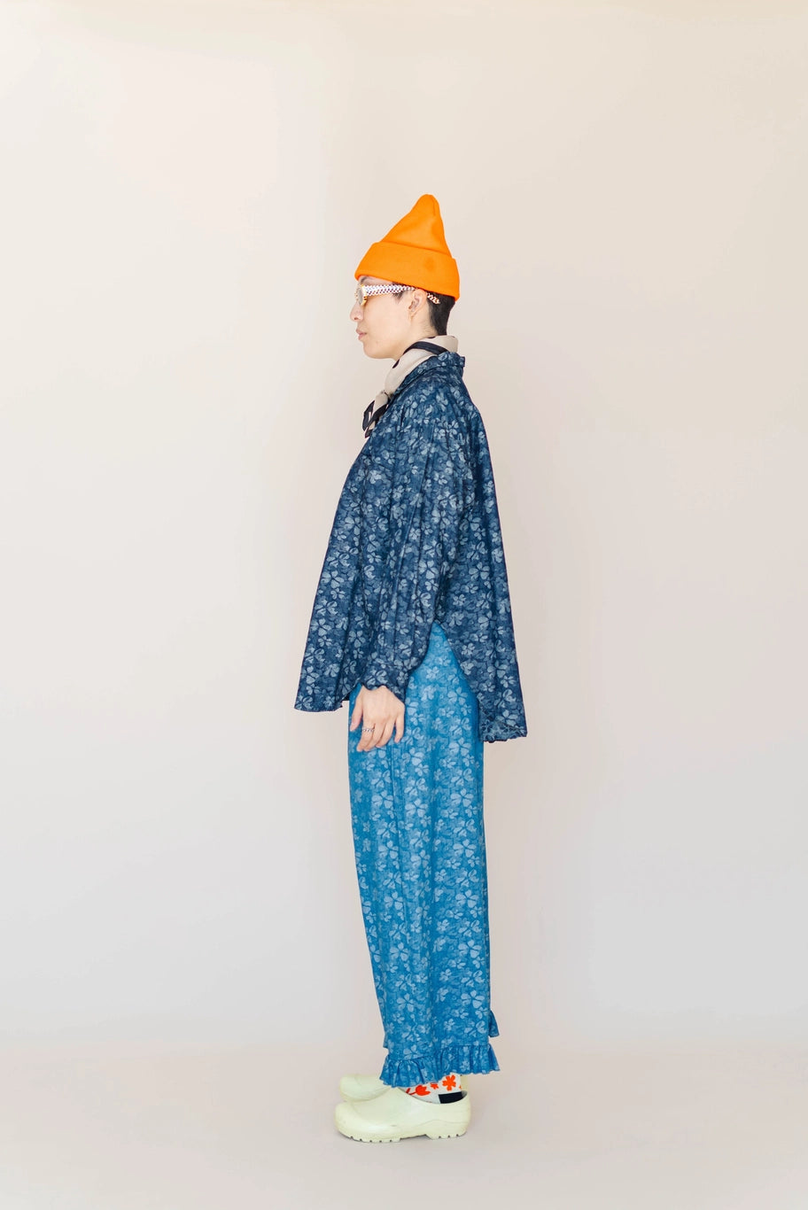 Floral Chambray Ruffle Pant