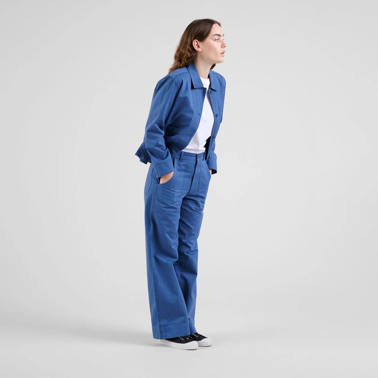 Vara Herringbone Workwear Pants - True Blue