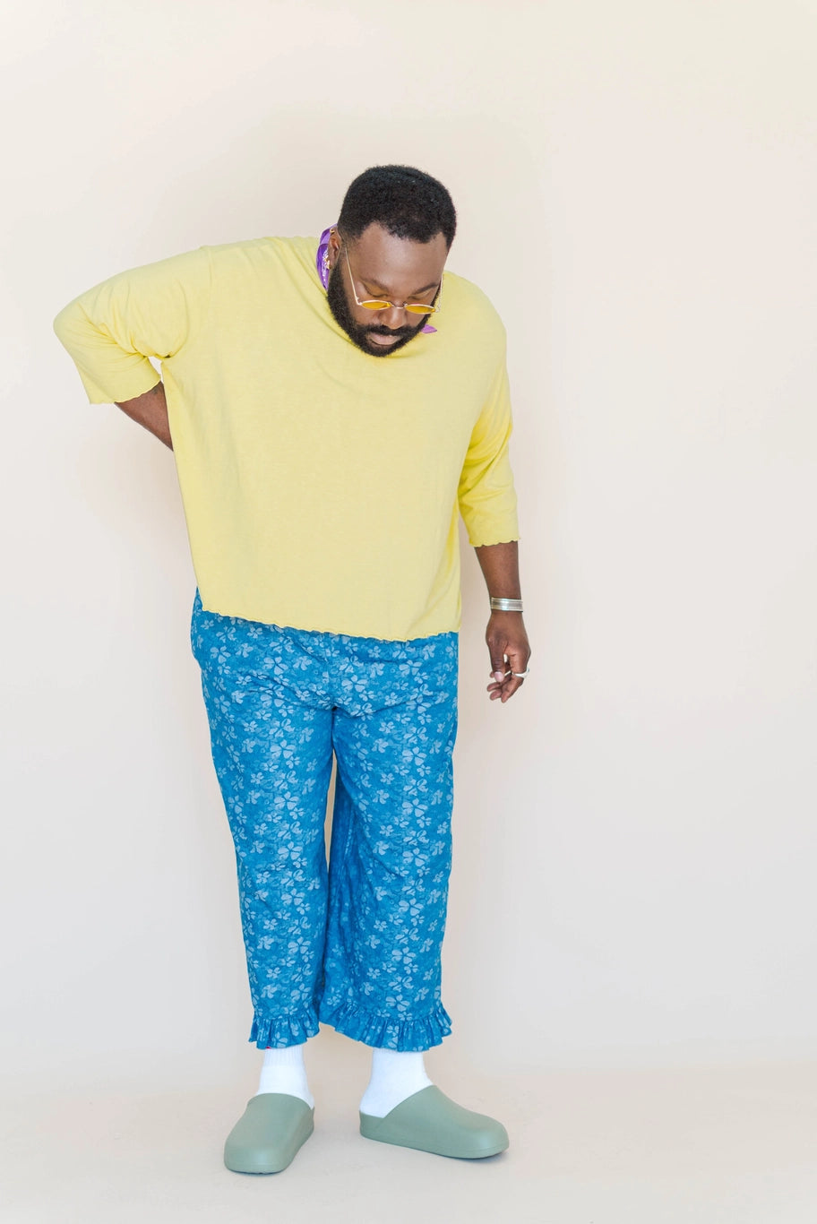 Floral Chambray Ruffle Pant