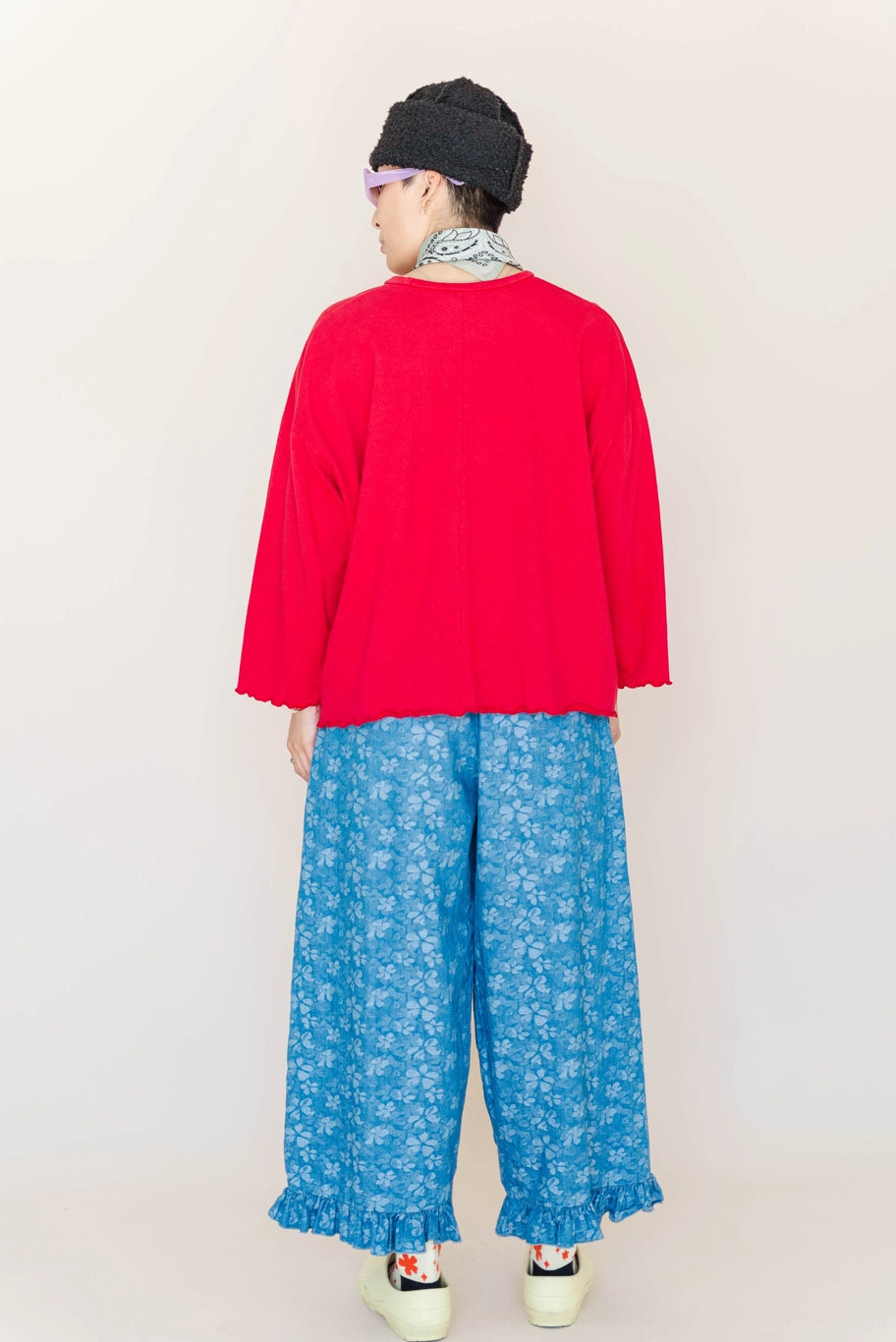 Floral Chambray Ruffle Pant