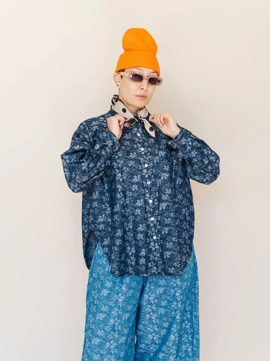 Dark Floral Chambray Button Up