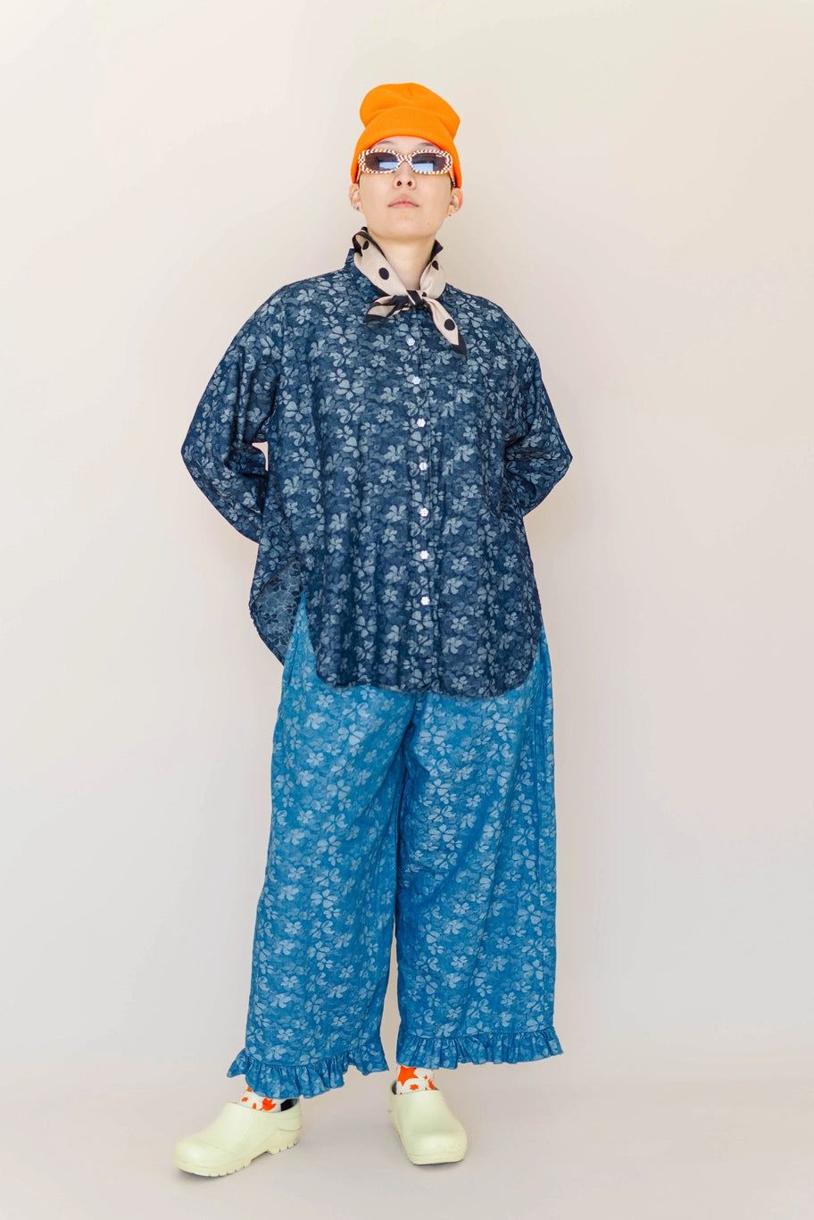 Dark Floral Chambray Button Up
