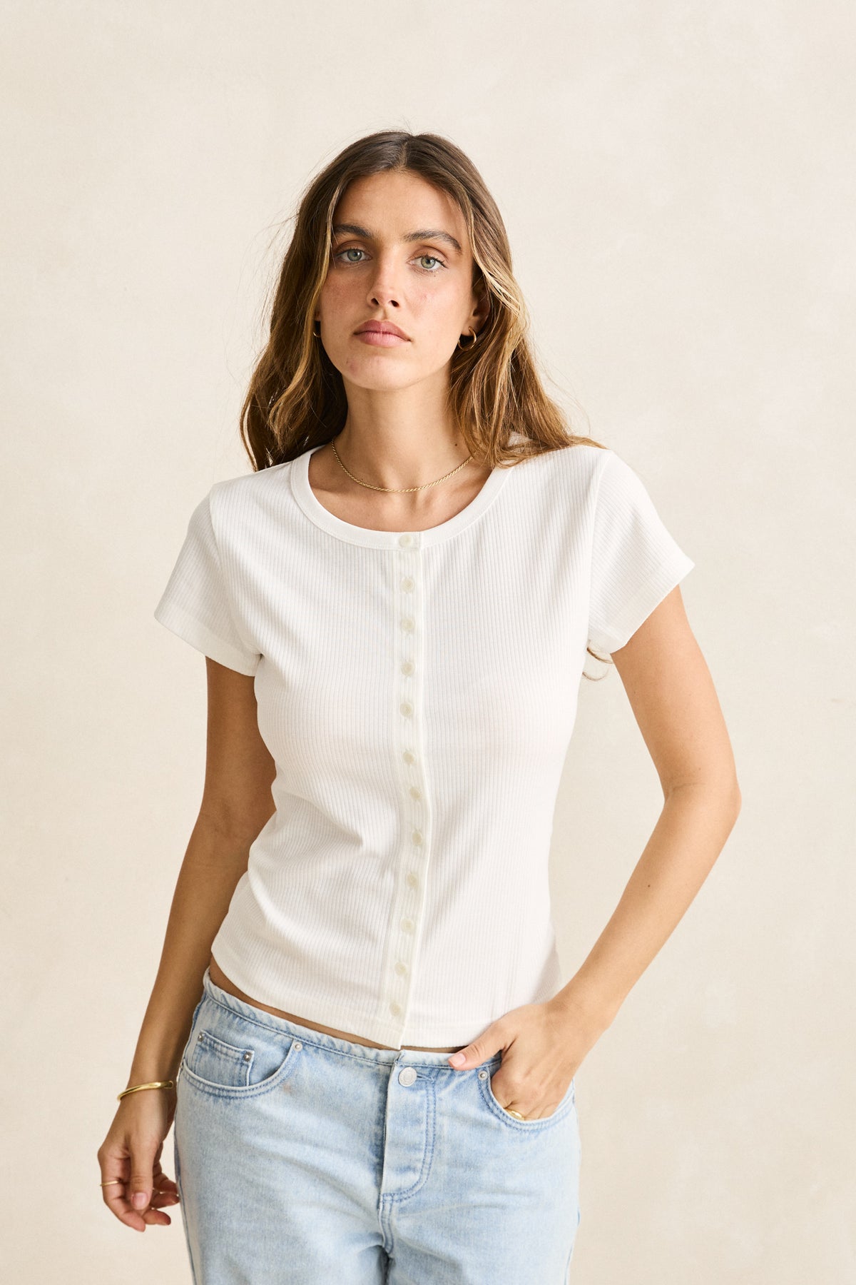 Portia button down rib top